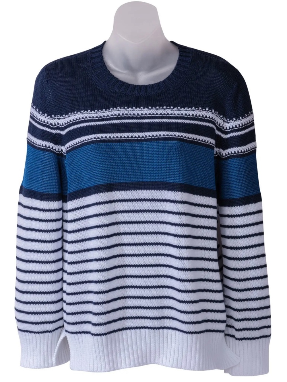 Piazza Sempione Navy, White & Blue Striped Crewneck Sweater